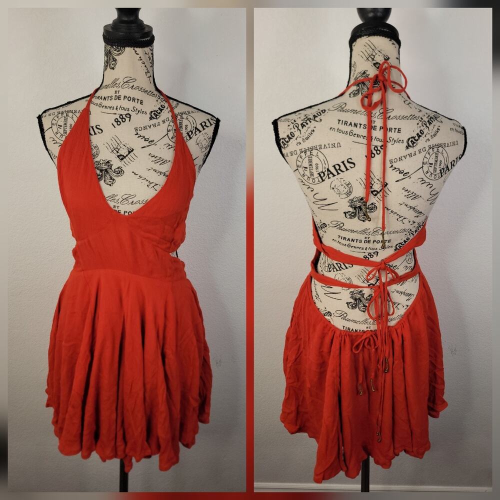 Free People Lille Endless Summer Red Halter Backless Mini Dress Womens XS Boho